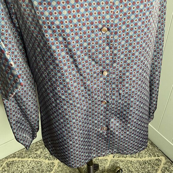 Vintage Lady Holiday Womens Medium Tie Neck Button Front Blouse Blue Floral - Picture 4 of 14